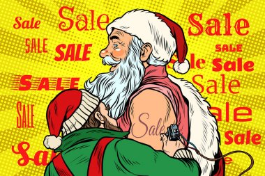 Satış, elf Noel Baba dövme yapar.