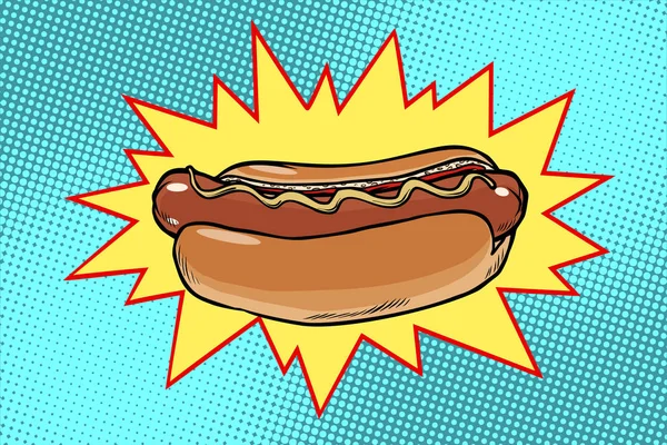 Pop art hot dog makanan cepat saji - Stok Vektor