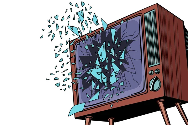 テレビが爆発すると、壊れた画面 — ストックベクタ