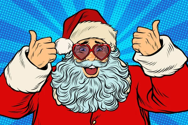 Polegares até Papai Noel em óculos de coração rosa —  Vetores de Stock