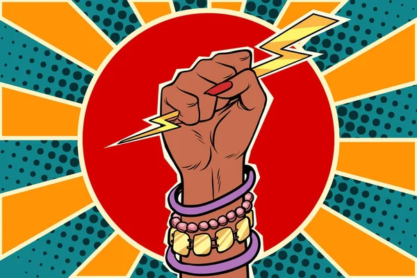 Raio de poder feminino no punho. Mulher africana —  Vetores de Stock