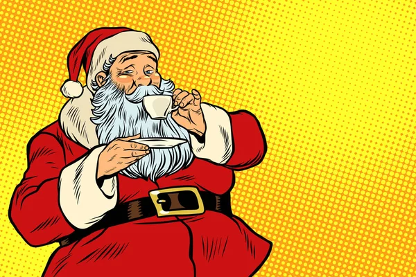Santa Claus thee of koffie drinken — Stockvector