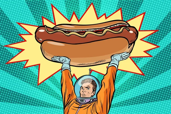 Cosmonauta y hot dog comida rápida — Vector de stock