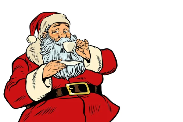 Santa Claus bebiendo té o café aislado sobre fondo blanco — Vector de stock