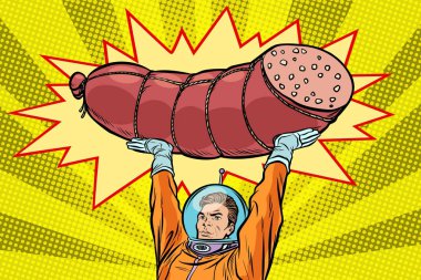 Astronot ve pişmiş sosis, et ürünleri