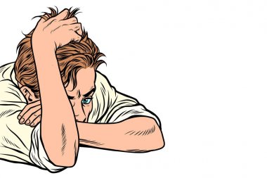Beyaz arka plan üzerinde izole adam düşünür,