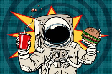 Astronot bir Burger ve içki ile