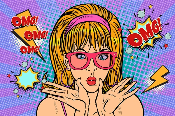 Energía OMG comic mujer — Vector de stock