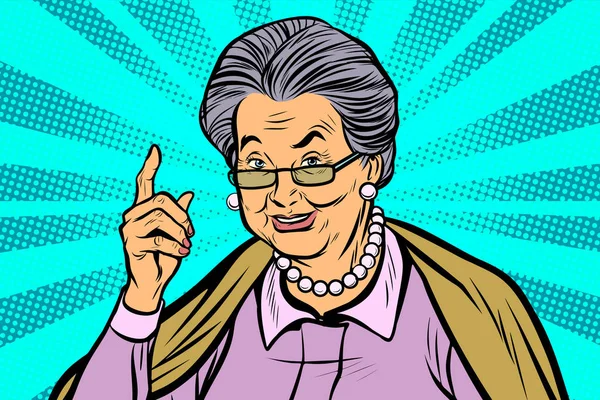 Ηλικιωμένη γυναίκα με το δάχτυλο που δείχνει επάνω — Διανυσματικό Αρχείο