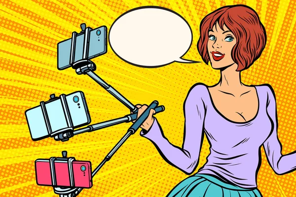 Selfie bâton femme — Image vectorielle