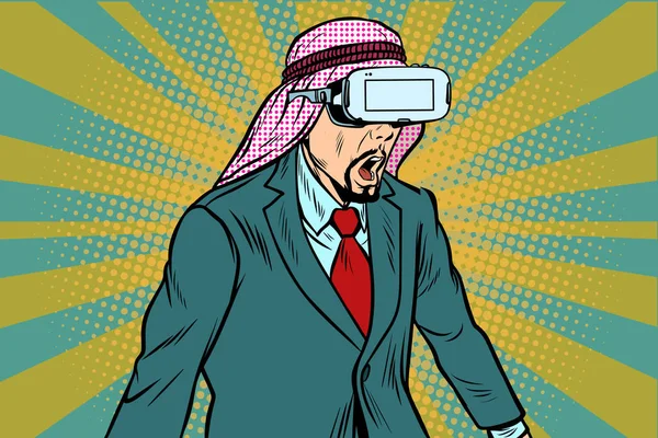 Sorpreso uomo d'affari arabo in VR occhiali — Vettoriale Stock
