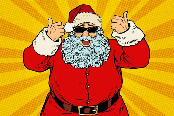Duimschroef opwaarts Santa Claus in zonnebril — Stockvector