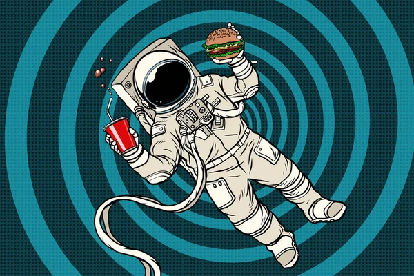 宇航员在零重力与快餐 — 图库矢量图片