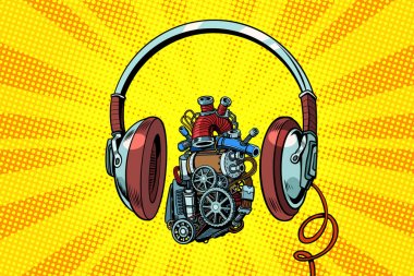 Kulaklıklar ve steampunk kalp motor