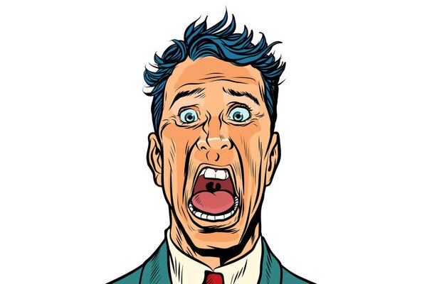 Человек кричит в ужасе изолированы на белом фоне
