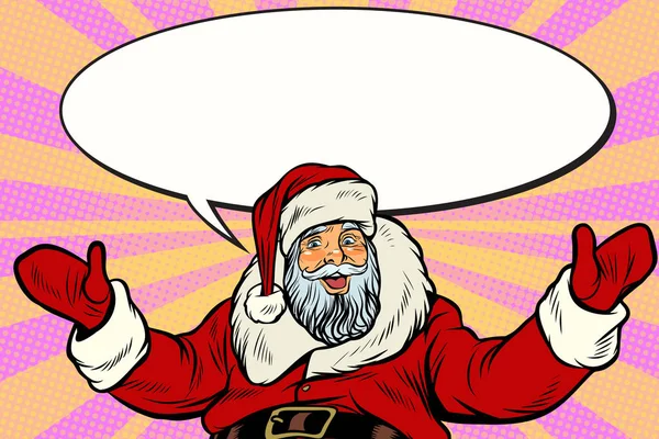 Промоутер Санта-Клаус с комическим мыльным пузырем — стоковый вектор