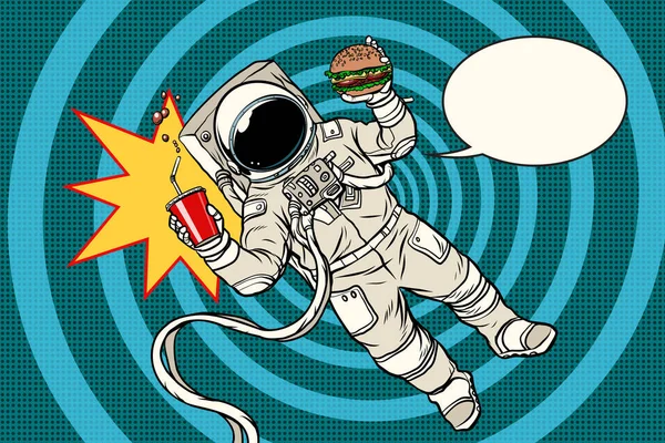 Pop art astronaut street food — Stock Vector