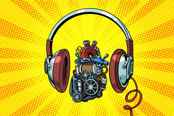 Headphones and steampunk heart motor — Stock Vector