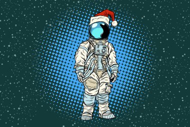 Noel Noel Baba şapkası içinde yalnız astronot