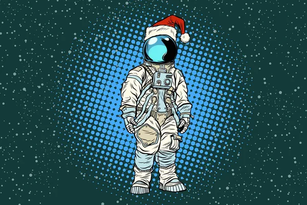 Christmas lone astronaut in the Santa hat — Stock Vector
