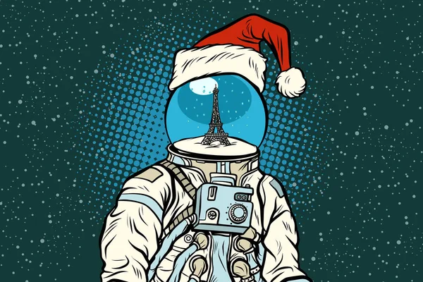 Christmas astronaut with dreams of Paris — Stock Vector