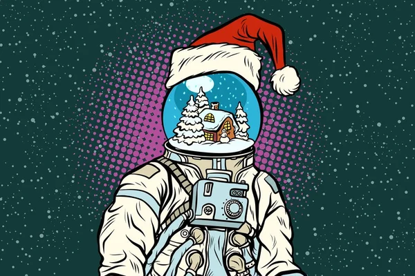 Weihnachts-Astronaut träumt vom Lebkuchenhaus — Stockvektor