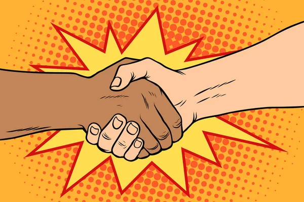 Handshake svartvitt, afrikanska och kaukasiska personer — Stock vektor