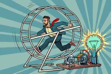 Hipster işadamı ile elektrik, jeneratör üretir
