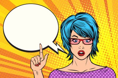 Pop art kadın wow mavi saç