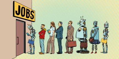 insanlar ve robotlar işler için rekabet
