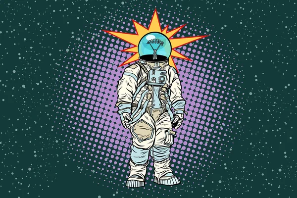 Astronauta cabeza bombilla idea — Vector de stock