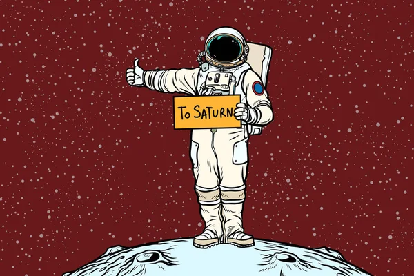 Astronauta in autostop su Saturno — Vettoriale Stock