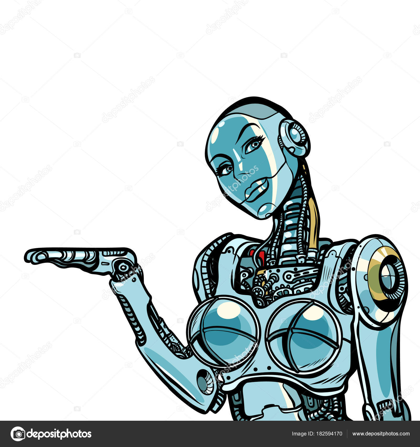 Hermosa mujer robot Aislado sobre fondo blanco Vector de