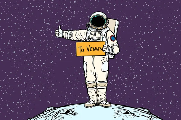 Astronaut hitch rides on Venus — Stock Vector