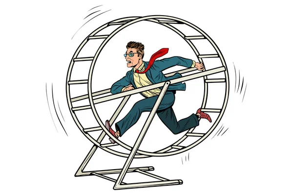 Businessman in a squirrel wheel — Stock Vector