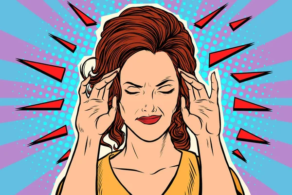 Kvinna huvudvärk, medicinska symptom på sjukdomen — Stock vektor