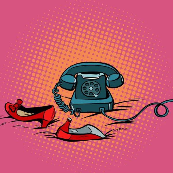 Telefono retrò e scarpe rosse da donna — Vettoriale Stock