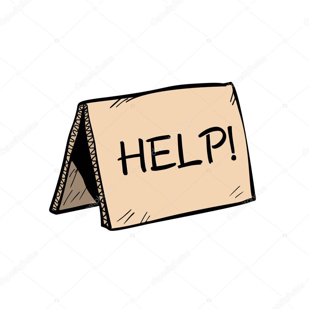 Help lettering sign for donations. Pop art retro comic book cartoon drawing vector illustration kitsch vintage