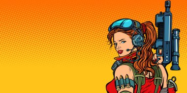 futuristik silahlar yakın çekim kadınla