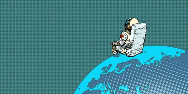 Astronaut zit op de planeet aarde — Stockvector