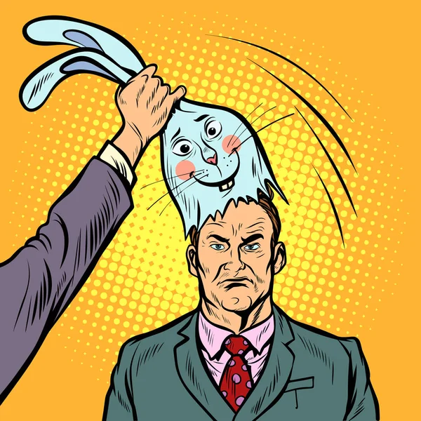 Homme négatif sous le masque d'un bon lapin — Image vectorielle