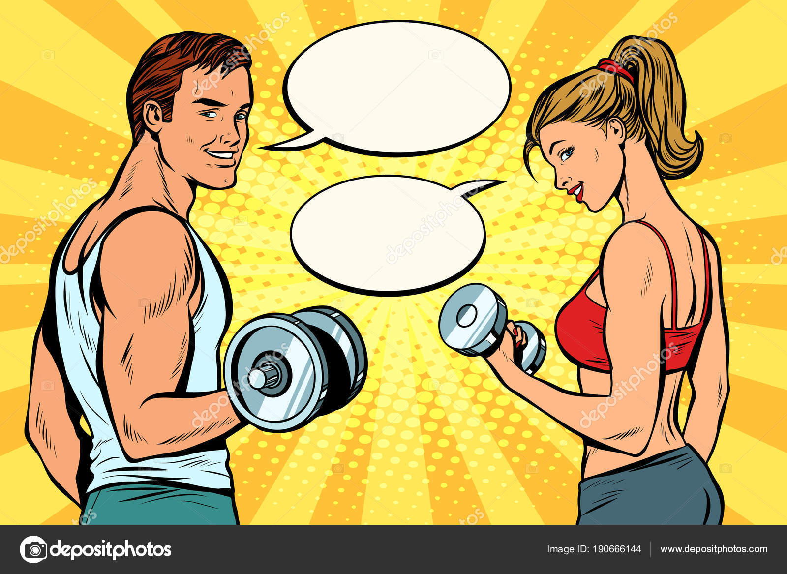 Мужчина и женщина с гантелями, пузырь диалога комиксов