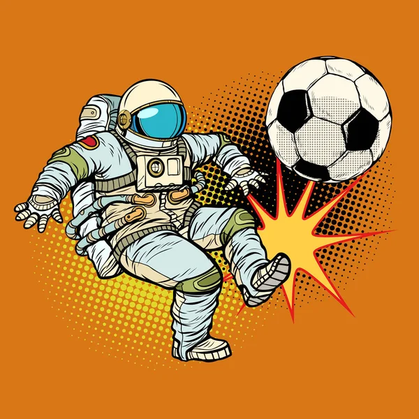 Astronaut hrát fotbal. Sportovní fotbal — Stockový vektor