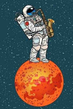 astronot saksafon Mars üzerinde çalış.