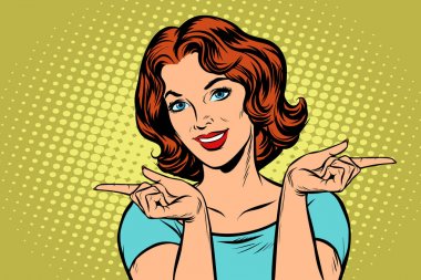 Kadın parmaklarını sağa sola gösteriyor.