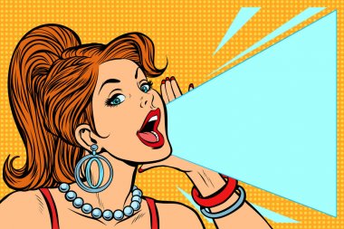 Kadın duyuruyu indirim. Bayan protesto bağırır