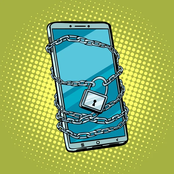 Bloqueo de cadena de teléfono inteligente. Gadget bloqueado. Tecnologías protegidas — Vector de stock