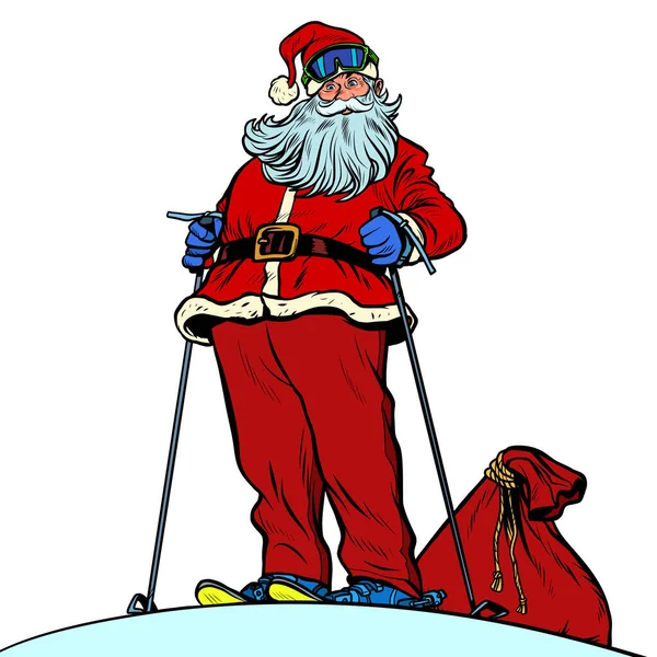 Skier Santa Claus character merry Christmas and happy new year — Stock Vector