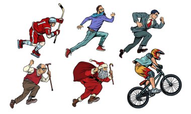 Koleksiyon hokeyi adamı bisikletçi işadamı hippi Noel Baba