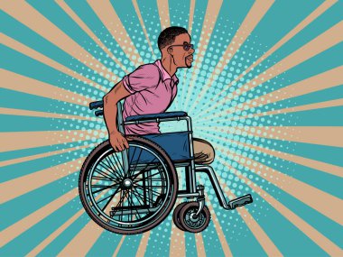 legless african man disabled veteran in a wheelchair clipart